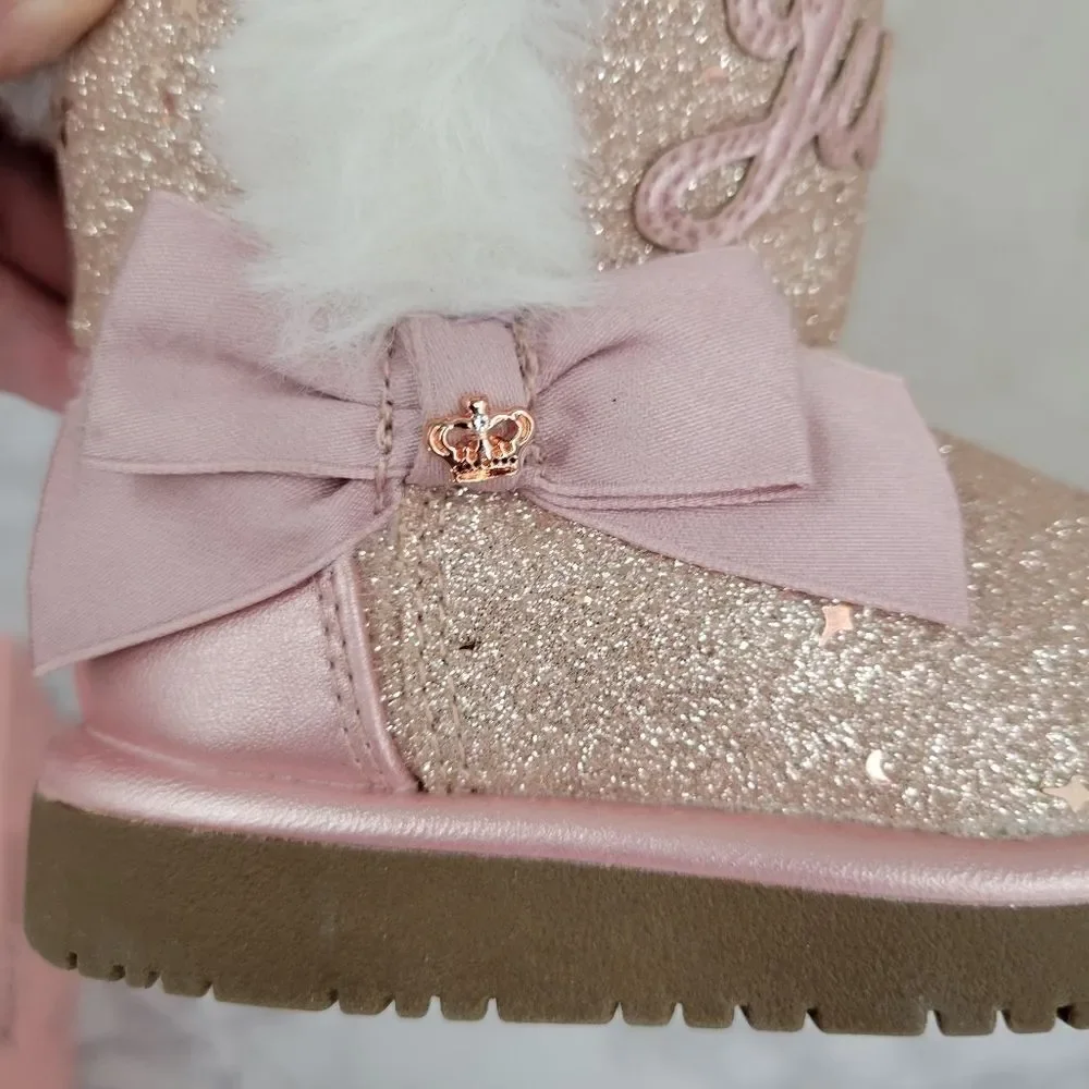 Juicy Couture Lil Windsor Blush Glitter Girls Pink Sparkly Faux Fur Boots Size 5